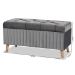 Baxton Studio Hanley Modern and Contemporary Grey Velvet Fabric Upholstered and Walnut Brown Finished Wood Storage Ottoman - HY2A19B046S-Grey Velvet-Otto