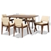 Baxton Studio Afton Mid-Century Modern Beige Faux Leather Upholstered and Walnut Brown Finished Wood 7-Piece Dining Set - RDC827-Beige/Walnut-7PC Dining Set