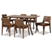 Baxton Studio Afton Mid-Century Modern Brown Faux Leather Upholstered and Walnut Brown Finished Wood 7-Piece Dining Set