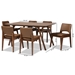 Baxton Studio Afton Mid-Century Modern Brown Faux Leather Upholstered and Walnut Brown Finished Wood 7-Piece Dining Set - RDC827-Brown/Walnut-7PC Dining Set