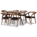 Baxton Studio Harland Mid-Century Modern Black Faux Leather Upholstered and Walnut Brown Finished Wood 7-Piece Dining Set
