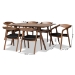 Baxton Studio Harland Mid-Century Modern Black Faux Leather Upholstered and Walnut Brown Finished Wood 7-Piece Dining Set - RDC809B-AC-Black/Walnut-7PC Dining Set