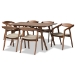 Baxton Studio Harland Mid-Century Modern Grey Faux Leather Upholstered and Walnut Brown Finished Wood 7-Piece Dining Set