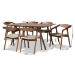 Baxton Studio Harland Mid-Century Modern Grey Faux Leather Upholstered and Walnut Brown Finished Wood 7-Piece Dining Set - RDC809B-AC-Steel/Walnut-7PC Dining Set