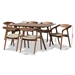Baxton Studio Harland Mid-Century Modern Grey Faux Leather Upholstered and Walnut Brown Finished Wood 7-Piece Dining Set - RDC809B-AC-Steel/Walnut-7PC Dining Set