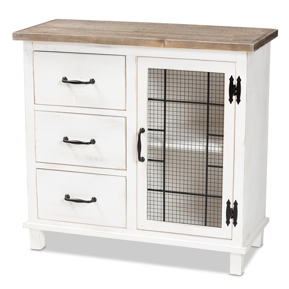 Baxton Studio Faron Classic and Traditional Farmhouse Two-Tone Distressed White and Oak Brown Finished Wood 3-Drawer Storage Cabinet