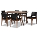 Baxton Studio Afton Mid-Century Modern Black Faux Leather Upholstered and Walnut Brown Finished Wood 7-Piece Dining Set