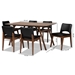Baxton Studio Afton Mid-Century Modern Black Faux Leather Upholstered and Walnut Brown Finished Wood 7-Piece Dining Set - RDC827-Black/Walnut-7PC Dining Set