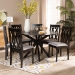 Baxton Studio Callie Modern and Contemporary Grey Fabric Upholstered and Dark Brown Finished Wood 7-Piece Dining Set - Callie-Grey/Dark Brown-7PC Dining Set
