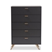 Baxton Studio Kelson Modern and Contemporary Dark Grey and Gold Finished Wood 5-Drawer Chest - LV19COD1923-Dark Grey-5DW-Chest