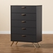 Baxton Studio Kelson Modern and Contemporary Dark Grey and Gold Finished Wood 5-Drawer Chest - LV19COD1923-Dark Grey-5DW-Chest