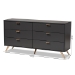 Baxton Studio Kelson Modern and Contemporary Dark Grey and Gold Finished Wood 6-Drawer Dresser - LV19COD19231-Dark Grey-6DW-Dresser