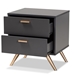 Baxton Studio Kelson Modern and Contemporary Dark Grey and Gold Finished Wood 2-Drawer Nightstand - LV19ST1924-Dark Grey-NS