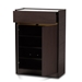 Baxton Studio Walker Modern and Contemporary Dark Brown and Gold Finished Wood Shoe Cabinet with Faux Marble Top - LV25SC2515-Modi Wenge/Marble-Shoe Cabinet