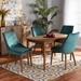 Baxton Studio Gilmore Modern and Contemporary Teal Velvet Fabric Upholstered and Walnut Brown Finished Wood 5-Piece Dining Set - BBT5381-Teal Velvet/Walnut-5PC Dining Set