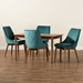 Baxton Studio Gilmore Modern and Contemporary Teal Velvet Fabric Upholstered and Walnut Brown Finished Wood 5-Piece Dining Set - BBT5381-Teal Velvet/Walnut-5PC Dining Set