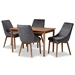 Baxton Studio Gilmore Modern and Contemporary Grey Velvet Fabric Upholstered and Walnut Brown Finished Wood 5-Piece Dining Set