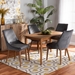 Baxton Studio Gilmore Modern and Contemporary Grey Velvet Fabric Upholstered and Walnut Brown Finished Wood 5-Piece Dining Set - BBT5381-Grey Velvet/Walnut-5PC Dining Set