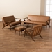 Baxton Studio Bianca Mid-Century Modern Walnut Brown Finished Wood and Tan Faux Leather Effect 4-Piece Living Room Set - Bianca-Tan/Walnut Brown-4PC Set