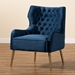 Baxton Studio Nelson Modern Luxe and Glam Navy Blue Velvet Fabric Upholstered and Gold Finished Metal Armchair - TSF-6741-Navy Blue Velvet/Gold-CC
