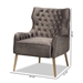 Baxton Studio Nelson Modern Luxe and Glam Grey Velvet Fabric Upholstered and Gold Finished Metal Armchair - TSF-6741-Grey Velvet/Gold-CC