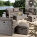 Baxton Studio Haina Modern and Contemporary Grey Fabric Upholstered and Grey Finished Synthetic Rattan 6-Piece Patio Set - MLM-210592-Light Grey