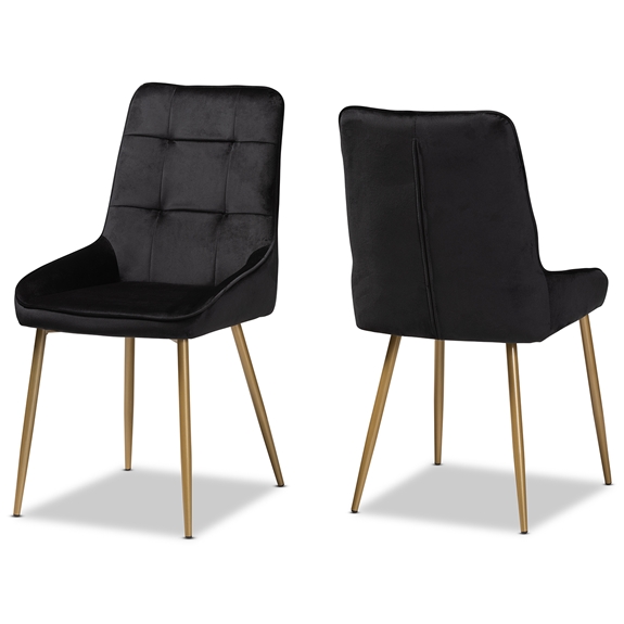 Baxton Studio Gavino Modern Luxe and Glam Black Velvet Fabric Upholstered and Gold Finished Metal 2-Piece Dining Chair Set