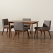 Baxton Studio Nexus Mid-Century Modern Gravel Fabric Upholstered and Walnut Brown Finished Wood 5-Piece Dining Set - BBT5280-Gravel/Walnut-5PC Dining Set