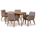 Baxton Studio Dorina Mid-Century Modern Gravel Fabric Upholstered and Walnut Brown Finished Wood 5-Piece Dining Set
