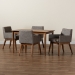 Baxton Studio Dorina Mid-Century Modern Gravel Fabric Upholstered and Walnut Brown Finished Wood 5-Piece Dining Set - BBT5281-Gravel/Walnut-5PC Dining Set