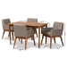 Baxton Studio Dorina Mid-Century Modern Gravel Fabric Upholstered and Walnut Brown Finished Wood 5-Piece Dining Set - BBT5281-Gravel/Walnut-5PC Dining Set