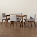 Baxton Studio Nexus Mid-Century Modern Greyish Beige Fabric Upholstered and Walnut Brown Finished Wood 5-Piece Dining Set - BBT5280-Greyish Beige/Walnut-5 PC Dining Set