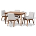 Baxton Studio Nexus Mid-Century Modern Greyish Beige Fabric Upholstered and Walnut Brown Finished Wood 5-Piece Dining Set - BBT5280-Greyish Beige/Walnut-5 PC Dining Set