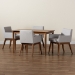 Baxton Studio Dorina Mid-Century Modern Greyish Beige Fabric Upholstered and Walnut Brown Finished Wood 5-Piece Dining Set - BBT5281-Greyish Beige/Walnut-5PC Dining Set