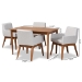 Baxton Studio Dorina Mid-Century Modern Greyish Beige Fabric Upholstered and Walnut Brown Finished Wood 5-Piece Dining Set - BBT5281-Greyish Beige/Walnut-5PC Dining Set