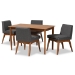Baxton Studio Nexus Mid-Century Modern Dark Grey Fabric Upholstered and Walnut Brown Finished Wood 5-Piece Dining Set