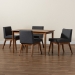 Baxton Studio Nexus Mid-Century Modern Dark Grey Fabric Upholstered and Walnut Brown Finished Wood 5-Piece Dining Set - BBT5280-Dark Grey/Walnut-5PC Dining Set