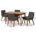 Baxton Studio Nexus Mid-Century Modern Dark Grey Fabric Upholstered and Walnut Brown Finished Wood 5-Piece Dining Set - BBT5280-Dark Grey/Walnut-5PC Dining Set