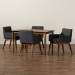 Baxton Studio Dorina Mid-Century Modern Dark Grey Fabric Upholstered and Walnut Brown Finished Wood 5-Piece Dining Set - BBT5281-Dark Grey/Walnut-5PC Dining Set