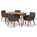 Baxton Studio Dorina Mid-Century Modern Dark Grey Fabric Upholstered and Walnut Brown Finished Wood 5-Piece Dining Set - BBT5281-Dark Grey/Walnut-5PC Dining Set