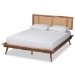 Baxton Studio Nura Mid-Century Modern Walnut Brown Finished Wood and Synthetic Rattan King Size Platform Bed