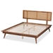 Baxton Studio Nura Mid-Century Modern Walnut Brown Finished Wood and Synthetic Rattan Queen Size Platform Bed - Nura-Ash Walnut Rattan-Queen