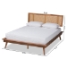 Baxton Studio Nura Mid-Century Modern Walnut Brown Finished Wood and Synthetic Rattan King Size Platform Bed - Nura-Ash Walnut Rattan-King