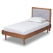 Baxton Studio Saul Mid-Century Modern Light Grey Fabric Upholstered and Walnut Brown Finished Wood Twin Size Platform Bed