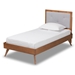 Baxton Studio Laima Mid-Century Modern Light Grey Fabric Upholstered and Walnut Brown Finished Wood Twin Size Platform Bed
