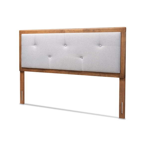 Baxton Studio Abner Modern and Contemporary Transitional Light Grey Fabric Upholstered and Walnut Brown Finished Wood King Size Headboard