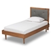 Baxton Studio Saul Mid-Century Modern Dark Grey Fabric Upholstered and Walnut Brown Finished Wood Twin Size Platform Bed