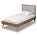 Baxton Studio Linn Mid-Century Modern Light Grey Fabric Upholstered and Walnut Brown Finished Wood Twin Size Platform Bed