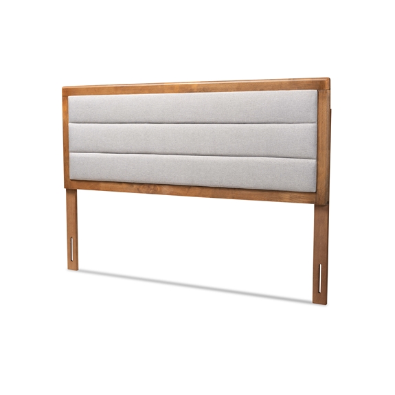 Baxton Studio Dexter Modern and Contemporary Light Grey Fabric Upholstered and Walnut Brown Finished Wood Full Size Headboard