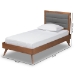 Baxton Studio Linn Mid-Century Modern Dark Grey Fabric Upholstered and Walnut Brown Finished Wood Twin Size Platform Bed - Linn-Dark Grey/Walnut-Twin